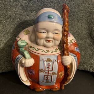 c1950 Chinese Jurojin Large Porcelain Statue God of Luck Prosperity Longevity